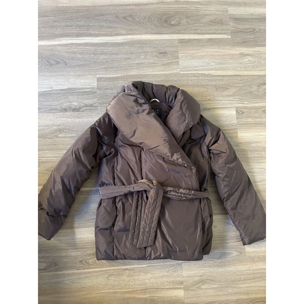 Calia by Carrie Underwood Duvet Quilted Puffer Jacket Tie Waist Brown size Small